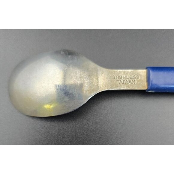 Set Of 4 Vintage MCM Stainless Steel Spoons With Blue Handles - Made In Taiwan - Picture 3 of 6